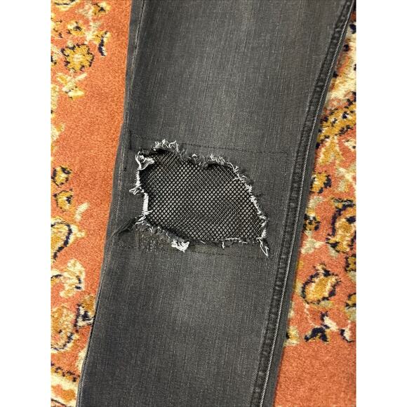 Free People Fishnet Patch Skinny Jean Button Fly Washed Out Black Womens 27 - Picture 3 of 7